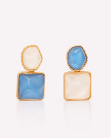 Blue Geometric Drop Earrings – 14K Gold-Plated Statement Earrings