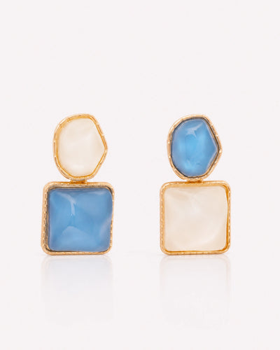 Blue Geometric Drop Earrings – 14K Gold-Plated Statement Earrings