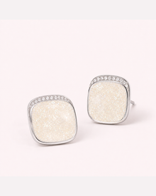 White Square Stud Earrings for Women – Minimalist Gold-Tone Fashion Jewelry