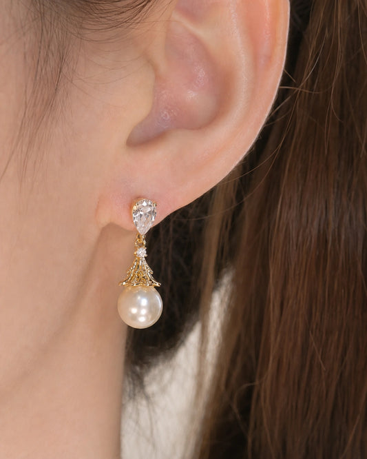 Pearl Drop Earrings – 14K Gold-Plated Elegant Dangle Earrings