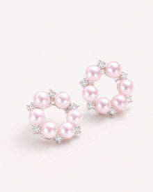Pink Pearl Wreath Stud Earrings – 14K Gold-Plated