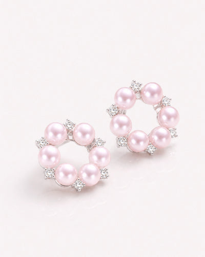 Pink Pearl Wreath Stud Earrings – 14K Gold-Plated