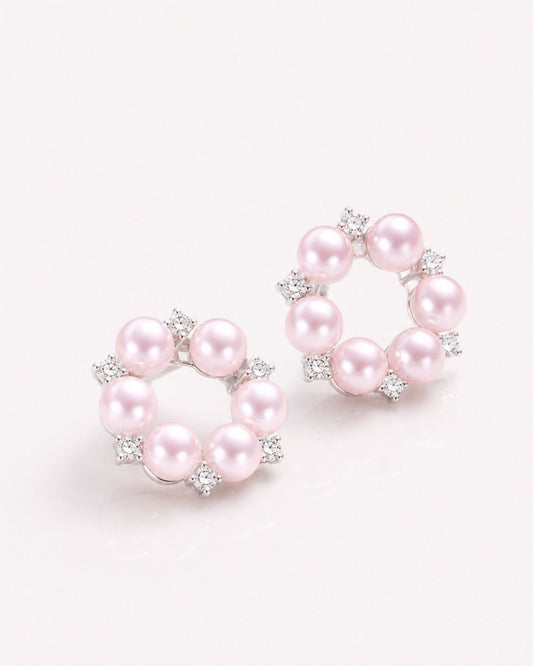 Pink Pearl Wreath Stud Earrings – 14K Gold-Plated