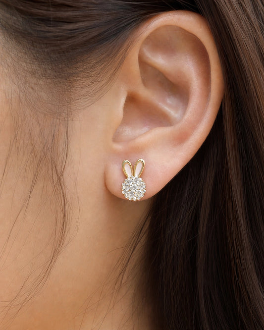 Bunny Crystal Stud Earrings – 14K Gold-Plated