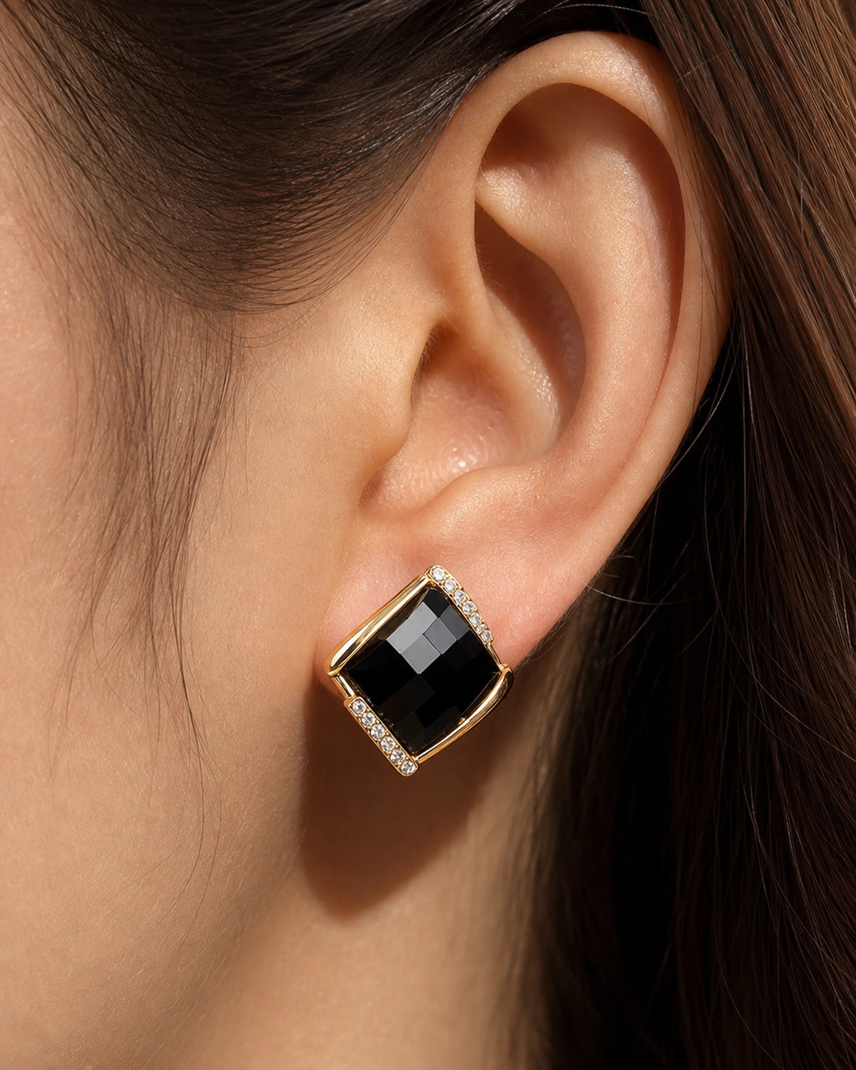 Black Diamond Stud Earrings – 14K Gold-Plated