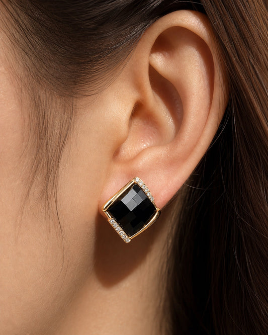 Black Diamond Stud Earrings – 14K Gold-Plated
