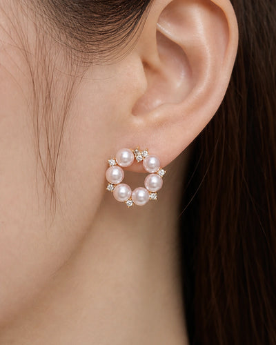 Pink Pearl Wreath Stud Earrings – 14K Gold-Plated