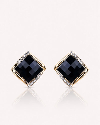 Black Diamond Stud Earrings – 14K Gold-Plated