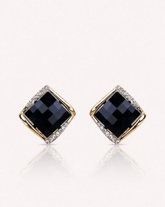 Black Diamond Stud Earrings – 14K Gold-Plated