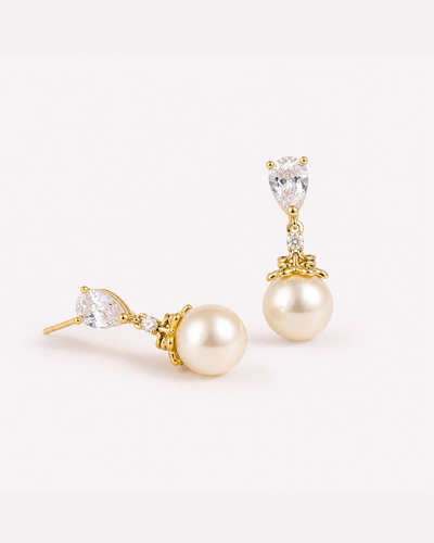 Pearl Drop Earrings – 14K Gold-Plated Elegant Dangle Earrings
