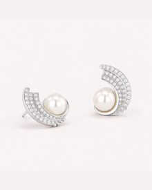 Pearl Half Hoop Stud Earrings – 14K Gold-Plated