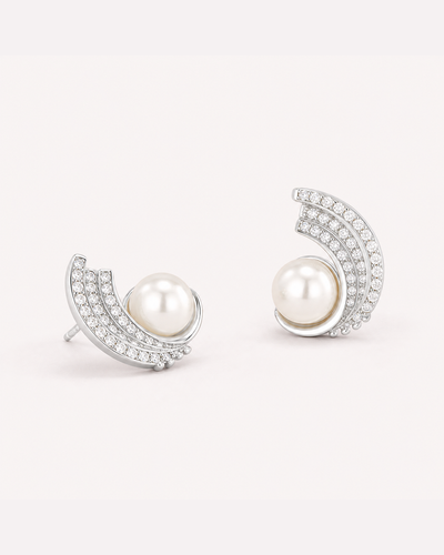 Pearl Half Hoop Stud Earrings – 14K Gold-Plated