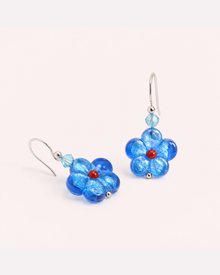 Blue Flower Drop Earrings – Handmade Glass Bead Dangle Earrings