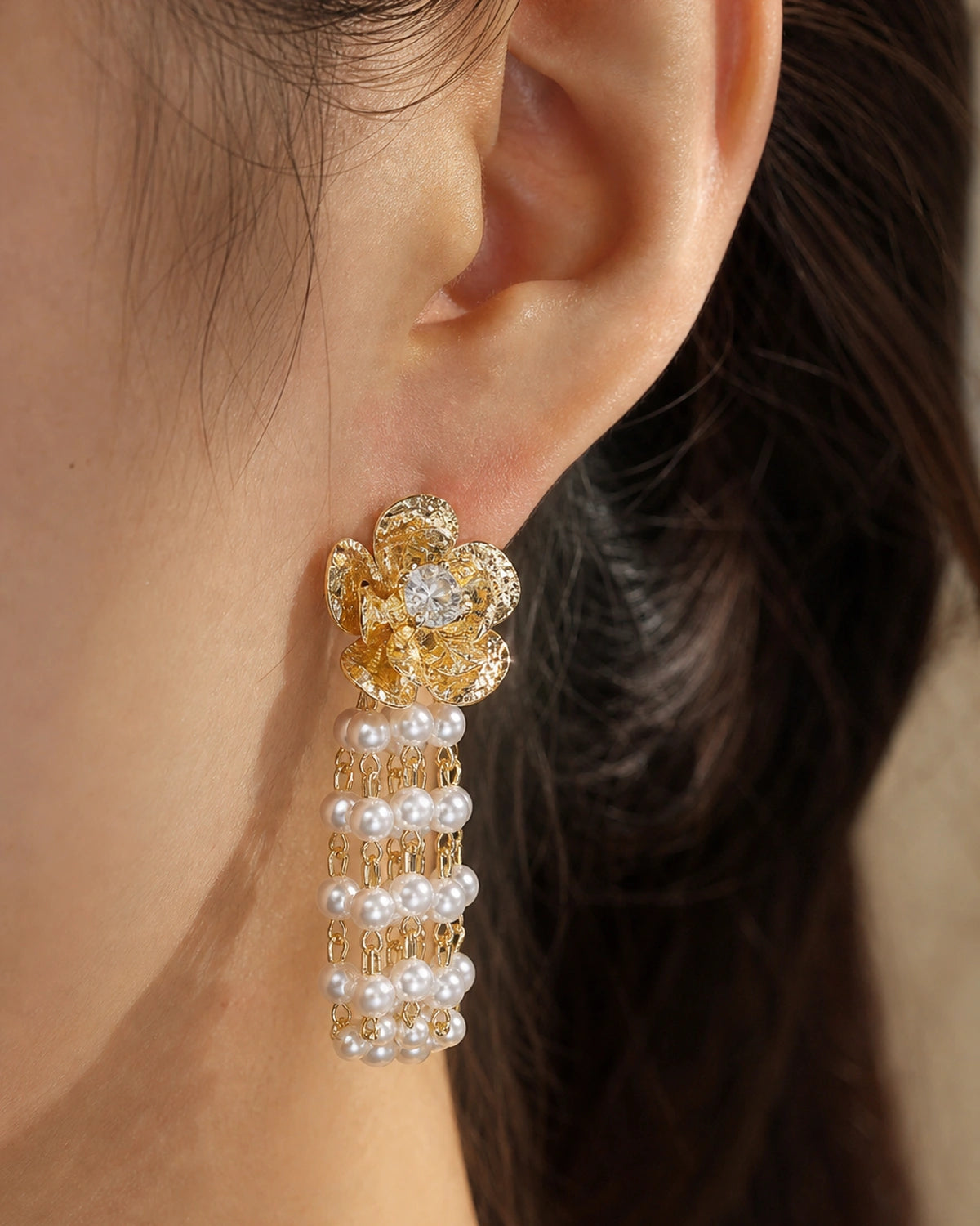 Pearl Grape Cluster Drop Earrings – 14K Gold-Plated