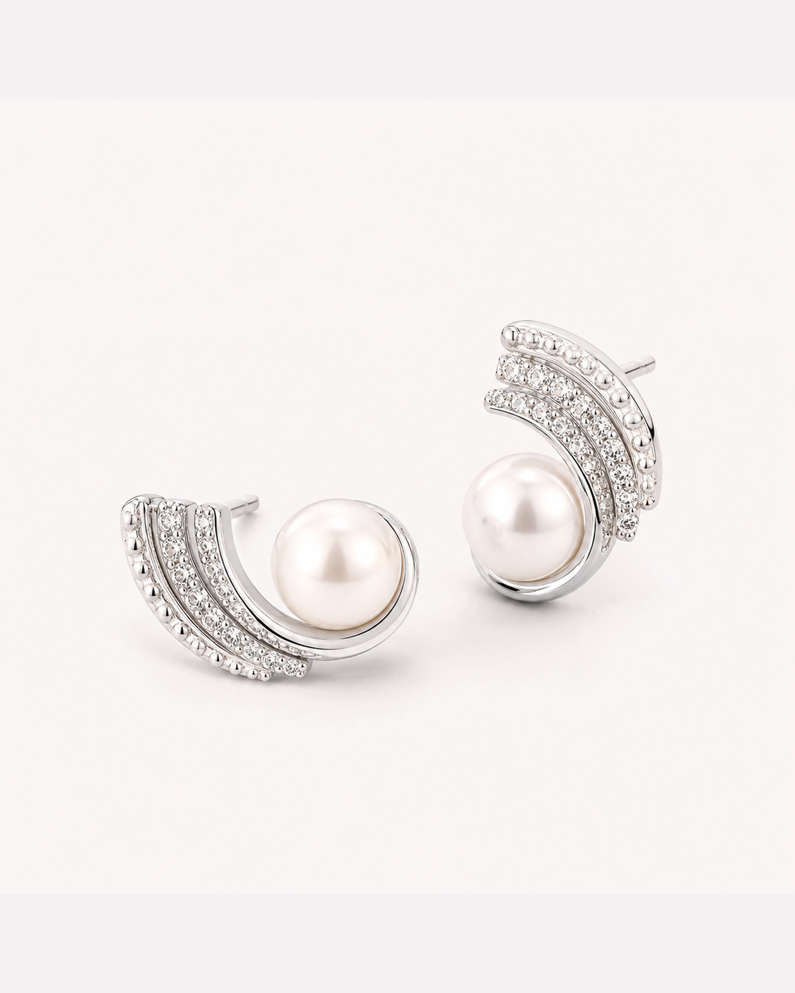 Pearl Half Hoop Stud Earrings – 14K Gold-Plated