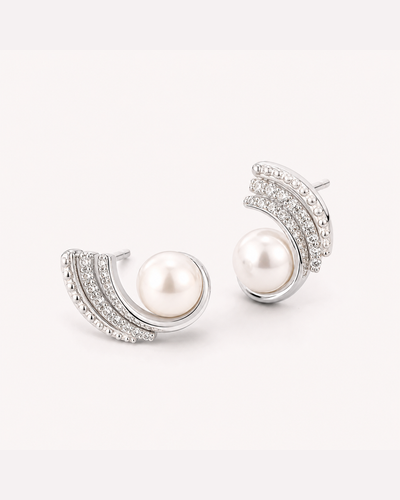 Pearl Half Hoop Stud Earrings – 14K Gold-Plated