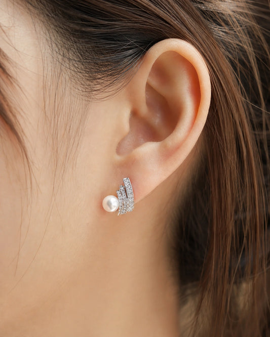 Pearl Half Hoop Stud Earrings – 14K Gold-Plated