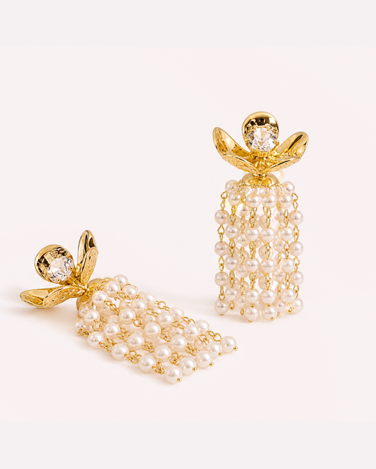 Pearl Grape Cluster Drop Earrings – 14K Gold-Plated