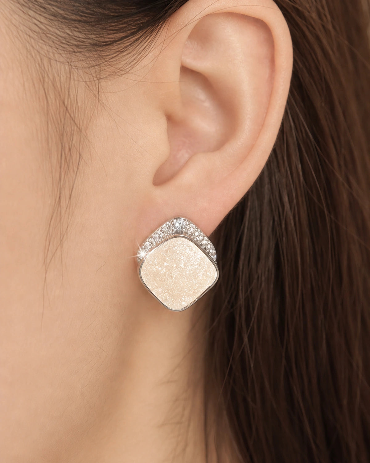 White Square Stud Earrings for Women – Minimalist Gold-Tone Fashion Jewelry