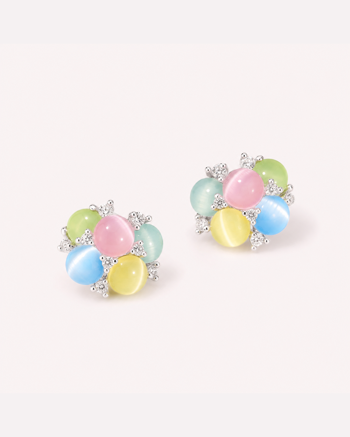 Pastel Floral Stud Earrings – 14K Gold-Plated