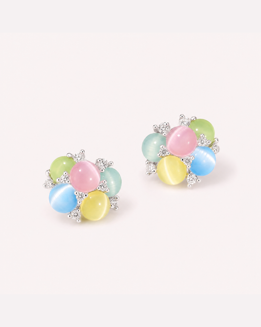 Pastel Floral Stud Earrings – 14K Gold-Plated